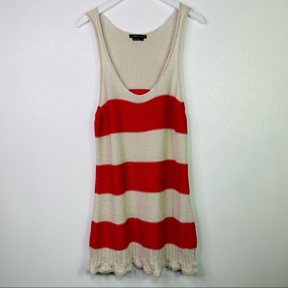 BCBGMAXAZRIA Orange Striped Sweater Crochet Dress Size XL